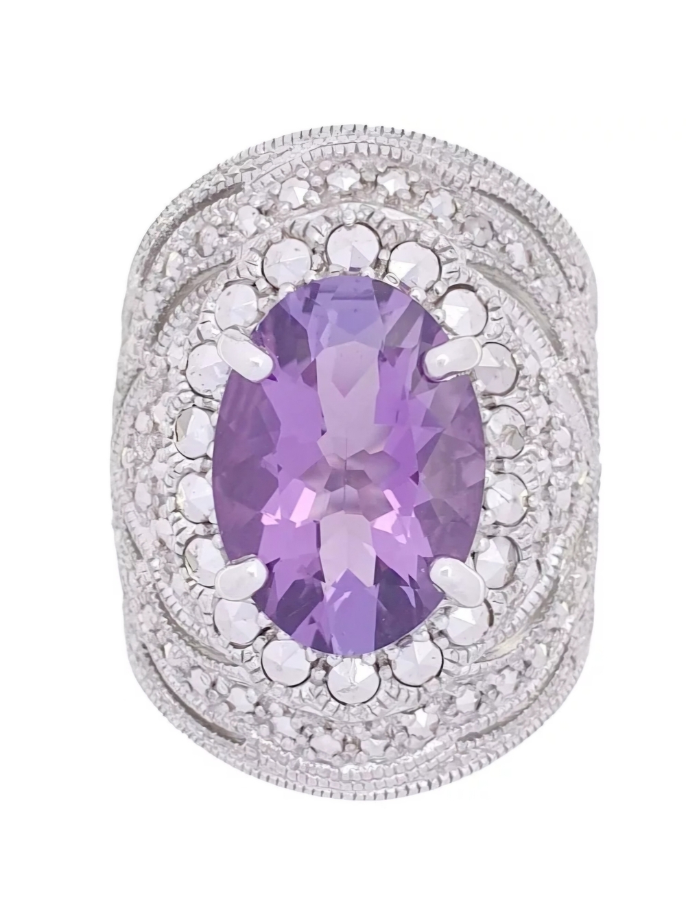 Dallas Prince Designs Chrome Marcasite & Amethyst Band Ring